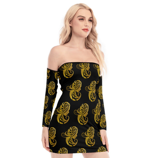 All-Over Print Women's Off-shoulder Back Lace-up Dress